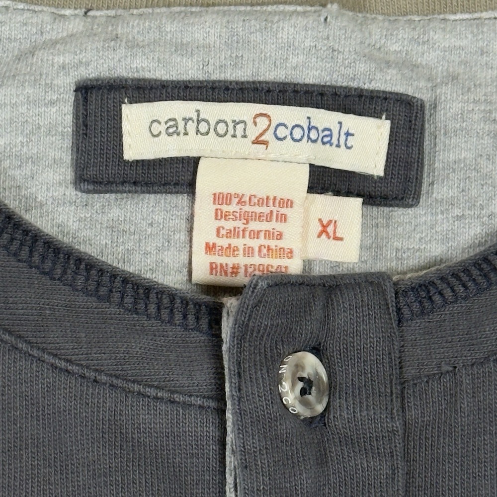 Carbon 2 Cobalt Hearty Henley Shirt Men's XL Gray Double Layer L/S Pullover - Picture 3 of 7